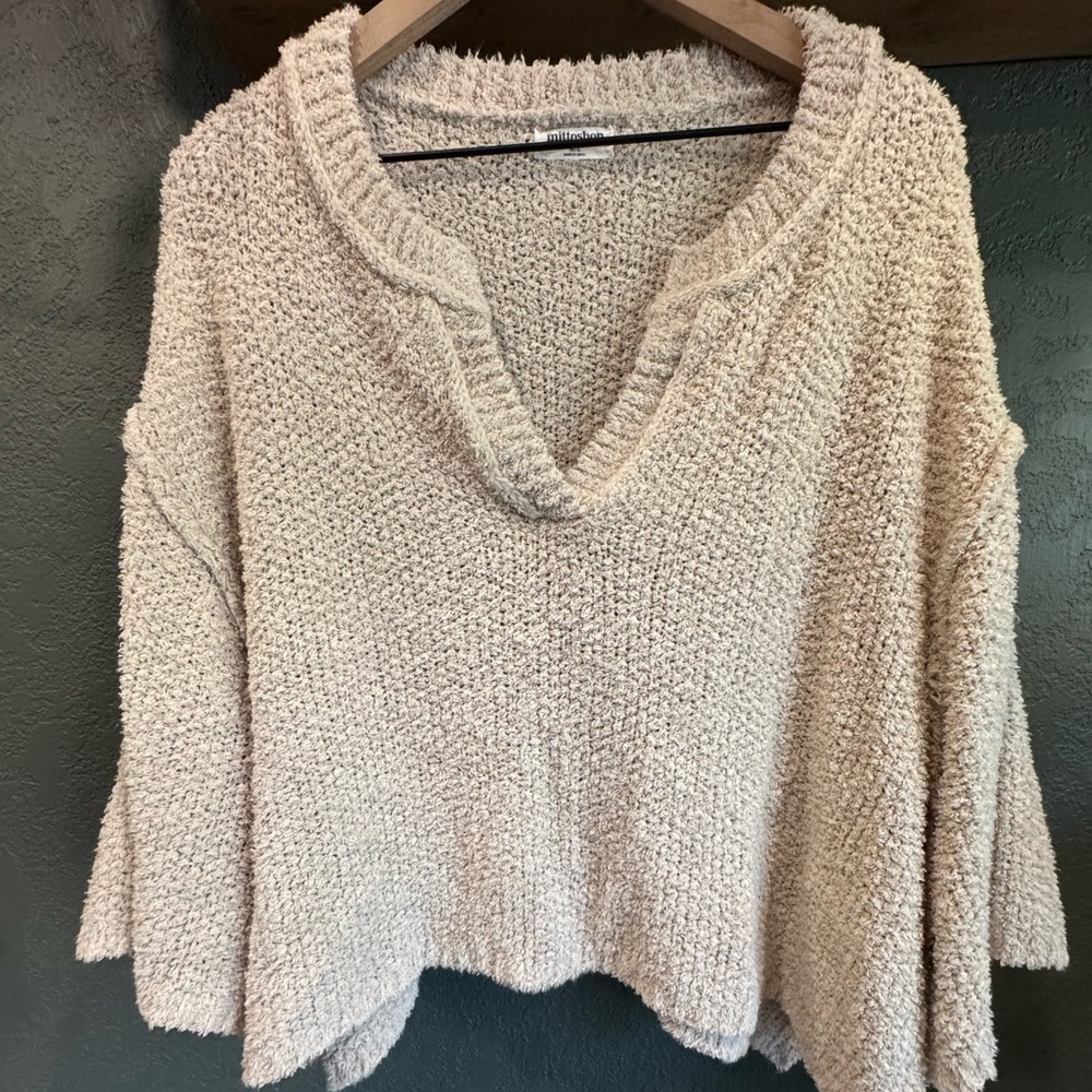 Oversized Cream V-Neck short sleeve Women’s Sweater